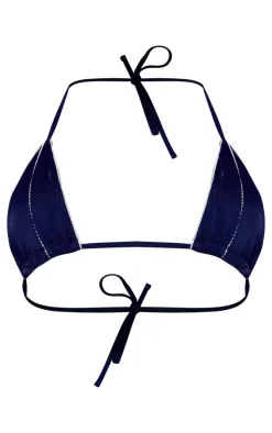 Navy Contract Stitch Triangle Bikini Top