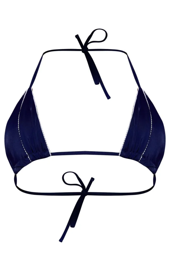 Navy Contract Stitch Triangle Bikini Top