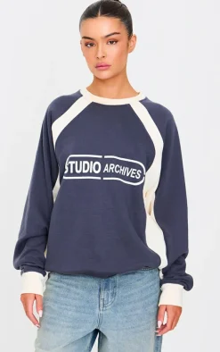 Navy Contrast Panel Studio Archives Sweatshirt