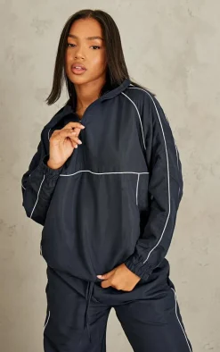 Navy Contrast Piping Quarter Zip Track Top