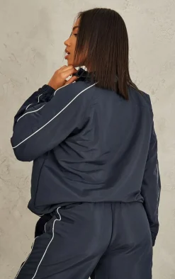 Navy Contrast Piping Quarter Zip Track Top