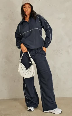 Navy Contrast Piping Quarter Zip Track Top