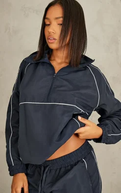 Navy Contrast Piping Quarter Zip Track Top