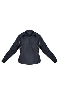 Navy Contrast Piping Quarter Zip Track Top