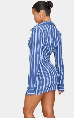 Navy Contrast Stripe Long Sleeve Shirt Dress