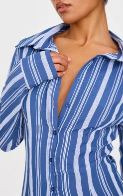 Navy Contrast Stripe Long Sleeve Shirt Dress