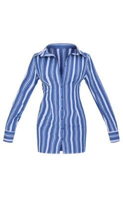 Navy Contrast Stripe Long Sleeve Shirt Dress