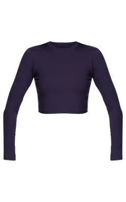 Navy Contrast Stripe Long Sleeve Fitted Top
