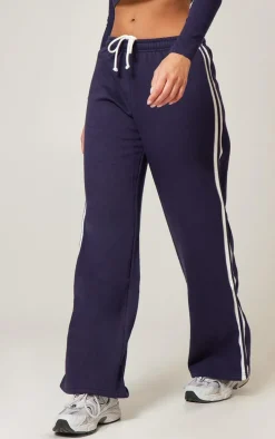Navy Contrast Stripe Wide Leg Sweatpants