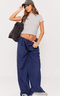 Navy Cotton Poplin Low Rise Lightweight Cargo's