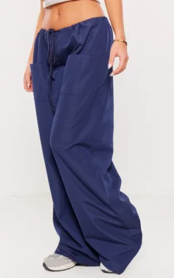 Navy Cotton Poplin Low Rise Lightweight Cargo's