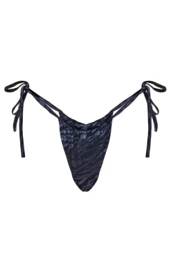 Navy Devore Zebra Tie Side Bikini Bottoms