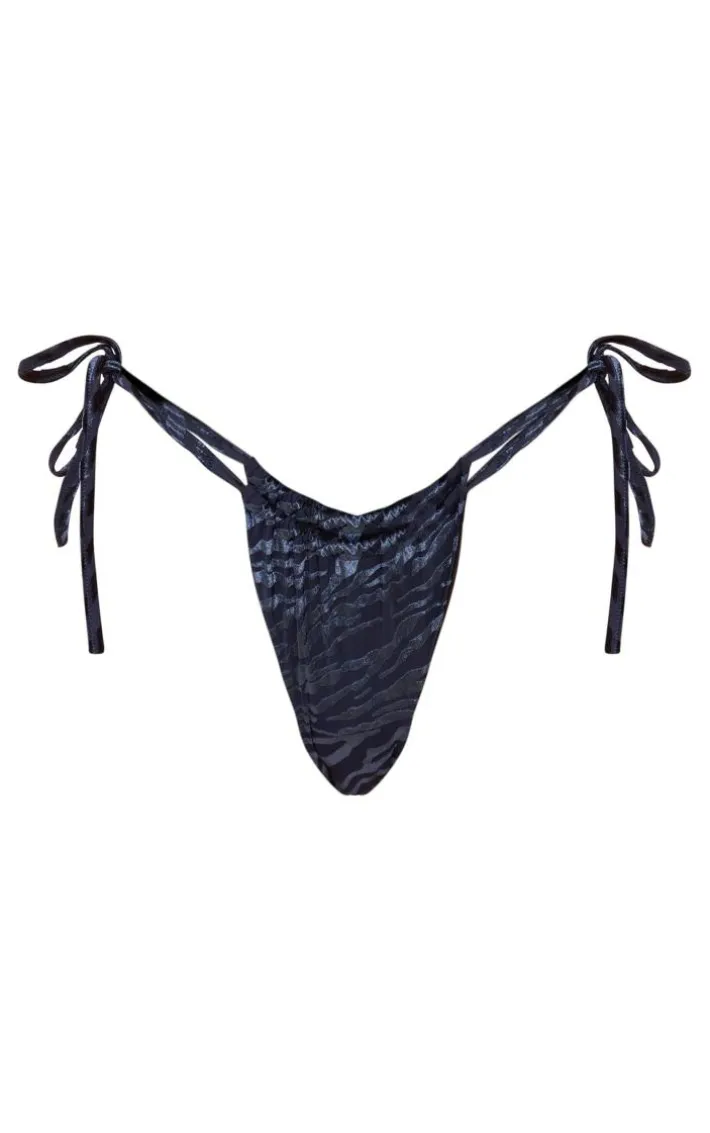 Navy Devore Zebra Tie Side Bikini Bottoms