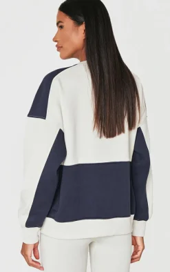 Navy Embroidered Contrast Oversized Varsity Sweatshirt