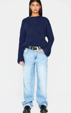 Navy Eyelash Knit Super Oversized Sweater