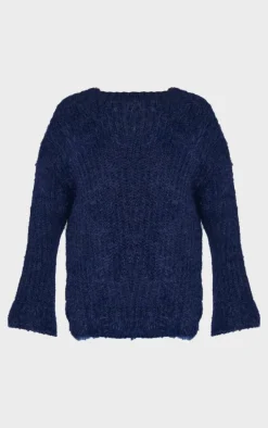 Navy Eyelash Knit Super Oversized Sweater
