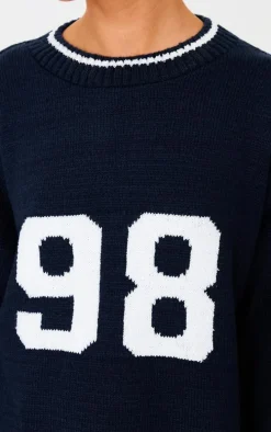 Navy Knit Oversized Embroidered Sweater
