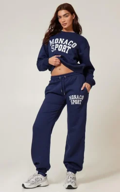Navy Monaco Sports Embroidered Sweatshirt