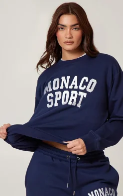 Navy Monaco Sports Embroidered Sweatshirt