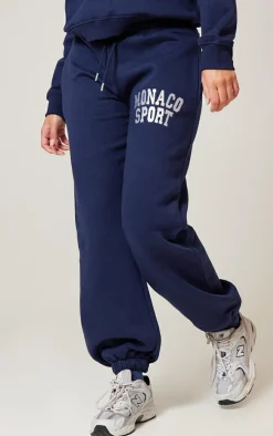Navy Monaco Sports Embroidered Cuffed Sweatpants
