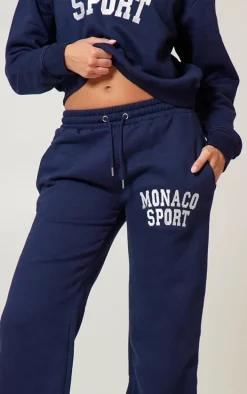 Navy Monaco Sports Embroidered Cuffed Sweatpants