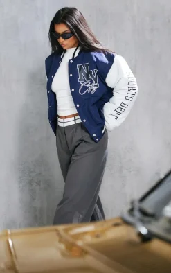 Navy Ny Graphic Bomber Jacket
