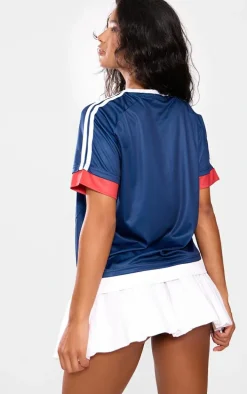 Navy Oversized Stripe Detail Football T-shirt