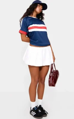 Navy Oversized Stripe Detail Football T-shirt