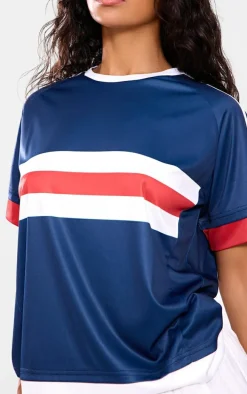 Navy Oversized Stripe Detail Football T-shirt