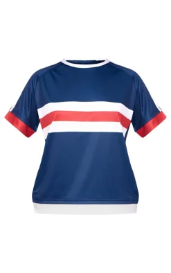 Navy Oversized Stripe Detail Football T-shirt