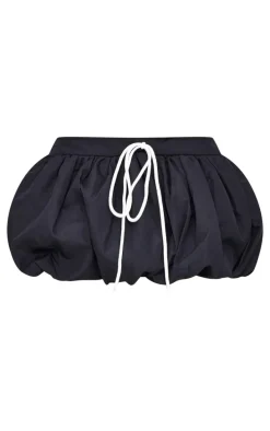 Navy Peach Skin Drawstring Detail Puffball Mini Skirt