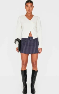 Navy Pinstripe Belted Micro Mini Skirt