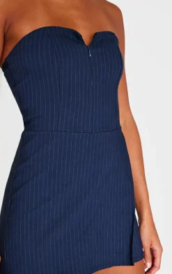 Navy Pinstripe Woven Zip Front Skort Romper
