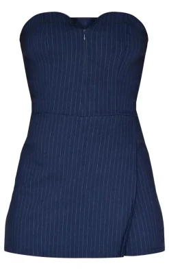 Navy Pinstripe Woven Zip Front Skort Romper