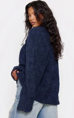 Navy PLT Boucle Knitted Oversized Sweater