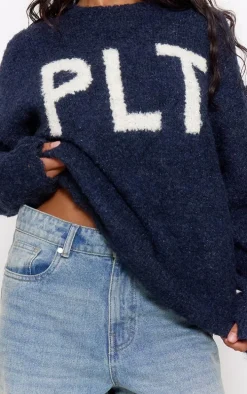 Navy PLT Boucle Knitted Oversized Sweater