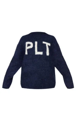 Navy PLT Boucle Knitted Oversized Sweater
