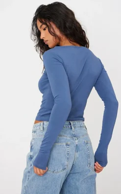 Navy Premium Fitted Long Sleeve T Shirt