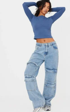 Navy Premium Fitted Long Sleeve T Shirt