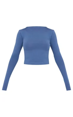 Navy Premium Fitted Long Sleeve T Shirt