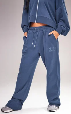 Navy Premium Oversized Pintuck Wide Leg Sweatpants
