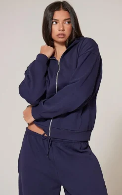 Navy Premium Zip Up Oversized Hoodie