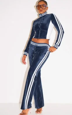 Navy Straight Leg Velvet Sweatpants