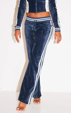 Navy Straight Leg Velvet Sweatpants
