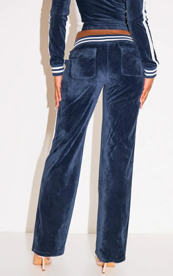 Navy Straight Leg Velvet Sweatpants