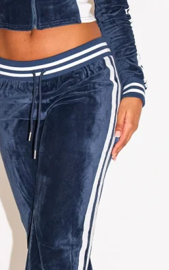 Navy Straight Leg Velvet Sweatpants
