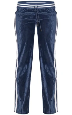 Navy Straight Leg Velvet Sweatpants