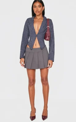 Navy Striped Plunge Hook & Eye Shirt