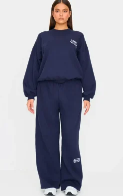 Navy Studio Archives Embroidered Thin Waistband Drop Crotch Sweatpants