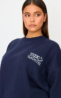 Navy Studio Archives Embroidered Oversized Sweatshirt